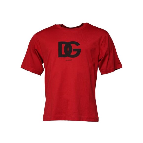Dolce & Gabbana Red Logo Print Cotton Crew Neck Men's T-shirt